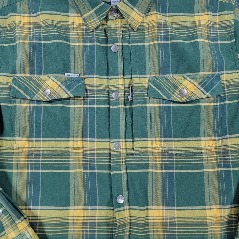 Legendary Outdoors Mens XL Green Yellow Plaid Snap Front Flannel Shirt POLW-1617 - Picture 4 of 8